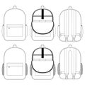 Template set backpack vector flat design outline clothing