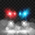 Template of Siren police car. Headlights and flasher red and blue colors. Vector illustration isolated on transparent background Royalty Free Stock Photo