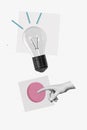 Template sketch image composite artwork collage of hand gesture finger point touch button idea lamp puzzle decision