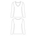 Template slim fit long sleeve v-neck t-shirt women vector illustration flat sketch design