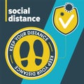 Template social distance. Floor sticker round Keep your distance for marking the distance between customers at checkout