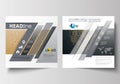 Template for square design brochure, magazine, flyer. Leaflet cover, flat layout, easy editable blank. Golden technology Royalty Free Stock Photo