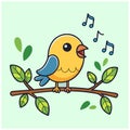 Cartoon Singing Bird on Branch Royalty Free Stock Photo