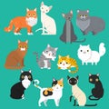 Funny cartoon cats characters different breeds cute pet animal set