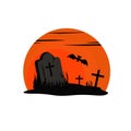 A template with a sunset and a cemetery. Halloween. Vector illustration Royalty Free Stock Photo