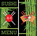 Template for sushi menu with bamboo on black background