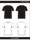 T shirt Template black white blank, vector image