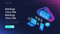 Uploading file technology landing page gradient 3d isometric vector illustration