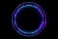 Template for text Blue and purple neon glowing glare circle with rays. Frame isolated on black background Royalty Free Stock Photo