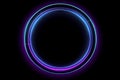 Template for text Blue and purple neon glowing glare circle with rays. Frame isolated on black background Royalty Free Stock Photo