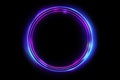 Template for text Blue and purple neon glowing glare circle with rays. Frame isolated on black background Royalty Free Stock Photo