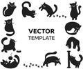 Template for text with a frame from the collection of cute black cat. Miscellaneous character actions