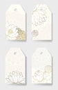 Template for Thank you tags, wedding tags, birthday tags, labels, printable. Golden contour lotuses and mandala