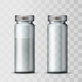 Template of transparent glass medical vial with aluminium cap. Royalty Free Stock Photo