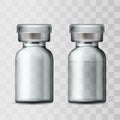 Template of transparent glass medical vial with aluminium cap. Royalty Free Stock Photo