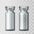 Template of transparent glass medical vial with aluminium cap. Royalty Free Stock Photo