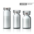 Template of transparent glass medical vial with aluminium cap. Royalty Free Stock Photo