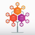 Template of tree, info chart or graphics. Diagram of technology or education process with three steps. Business presentation or