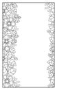 Template of two floral borders, black and white stylized pattern. Beautiful contour flowers, leaves, buds and twigs with berries Royalty Free Stock Photo