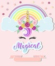 Template with Unicorn horn, tiara, Rainbow.