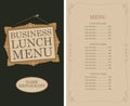 Business lunch menu with picture frame and price