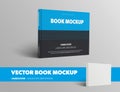 Template of vector closed standing book, front view, in blue and black hardcover, isolated on gray background