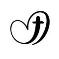 Template vector logo for churches and Christian organizations cross on the heart. Religious calligraphy sign emblem Royalty Free Stock Photo