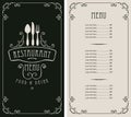 Menu for restaurant with price list and flatware