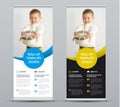 Template of a vector roll-up banner with colored round elements