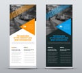 Template of vector roll-up banners with blue and orange triangle
