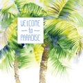 Template with vector watercolor palms
