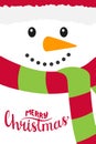 Template for vertical new year, Christmas greeting card with the words Merry Christmas. Snowman with a scarf. Concept of a card in Royalty Free Stock Photo