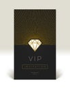 Template of VIP invitation. Glitter gold shining diamond with sunburst
