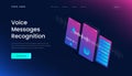 Template voice messages recognition landing page. Mobile application for recording sound, dictate messages and speech. Landing