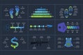 Set creative concept for infographic with 4, 5, 6. 8, steps, parts or processes. Template for web on a background.