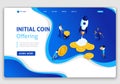 Template Website Isometric Landing page concept connected with crypto servers for Initial Coin Offering ICO. Staptup ICO Royalty Free Stock Photo