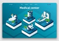 Template Website Isometric Landing page concept Medical Center.Doctor diagnosing patient in a hospital. Easy to edit and customize