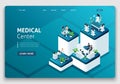 Template Website Landing page Isometric concept of hospital work, maternity ward, work with patients, doctors and surgeons.. Easy