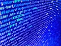 Template of website, selective focus. Close up of random computer code comprised of numbers and letters. Monitor closeup of Royalty Free Stock Photo