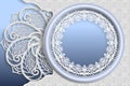 Template of wedding greetings or invitations. 3D mandala, round frame with lace edges, surface with a relief pattern. Floral backg Royalty Free Stock Photo