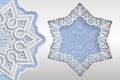 Template of wedding greetings or invitations. 3D mandala, star shaped frame with lace edges. Floral background on the bottom. Plac Royalty Free Stock Photo