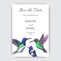 Template for wedding invitation. Card vector illustration with hummingbird