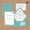 Template wedding invitation and envelope with floral ornament. Royalty Free Stock Photo