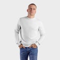 Template white heather on a man, front view, isolated on background. Mockup fashionable blank sweatshirt for presentation design