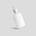 Template of white plastic bottle with cap, dropper, applicator for drops, spray, isolated on background Royalty Free Stock Photo