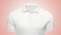 Template white Polo shirt concept closeup front view. Polo T-shirt mockup with empty space on collar for your brand