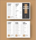 Template white vector trifold menu with a black cover and brown elements