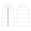 Template women down puffer vest jacket vector illustration flat design outline clothing collection outerwear