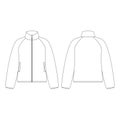 Template women fleece raglan zipped jacket vector illustration flat design outline clothing collection outerwear