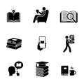 Education And Reading Icons Featuring Books, Graduation, Reading, And Coffee For Study And Learning Royalty Free Stock Photo